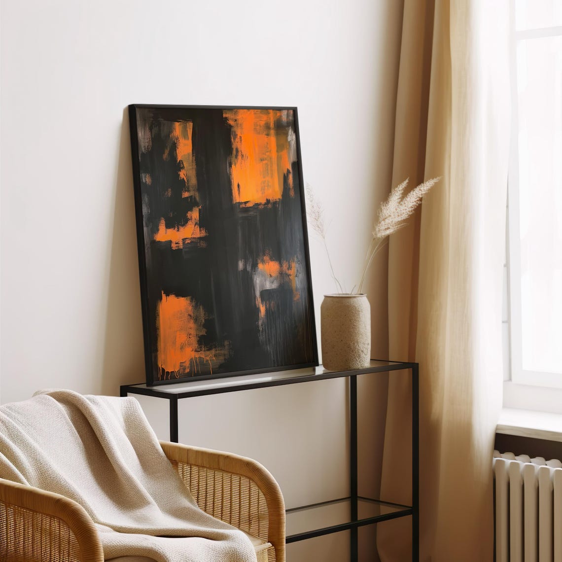 Abstract Black Orange Block Expressionist Modern Painting Poster - Image 3