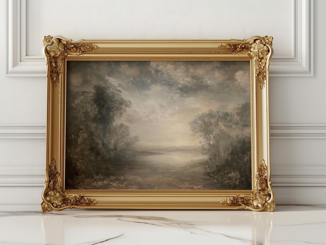 Misty Morning Lake Clearing In Soft Neutral Tones Painting Poster - Image 3