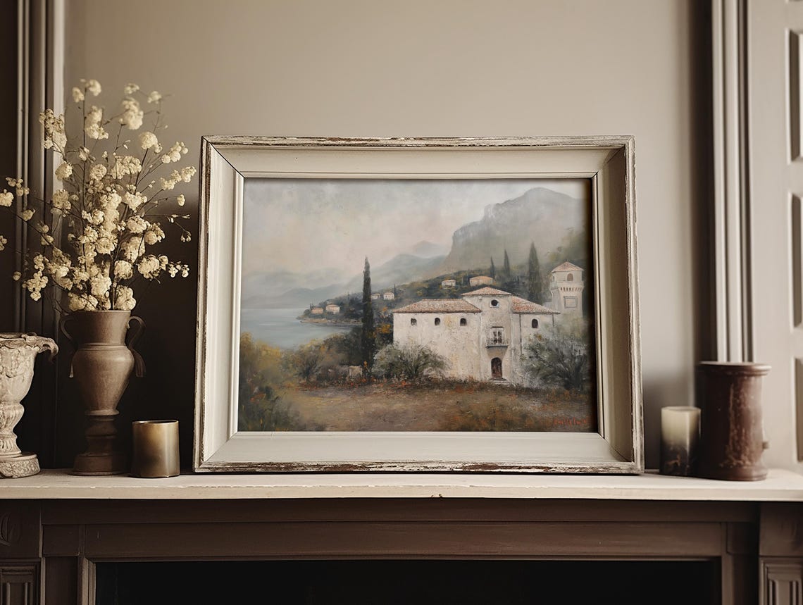 Mediterranean Villa Overlooking Lake With Cypress Hills Poster - Image 3