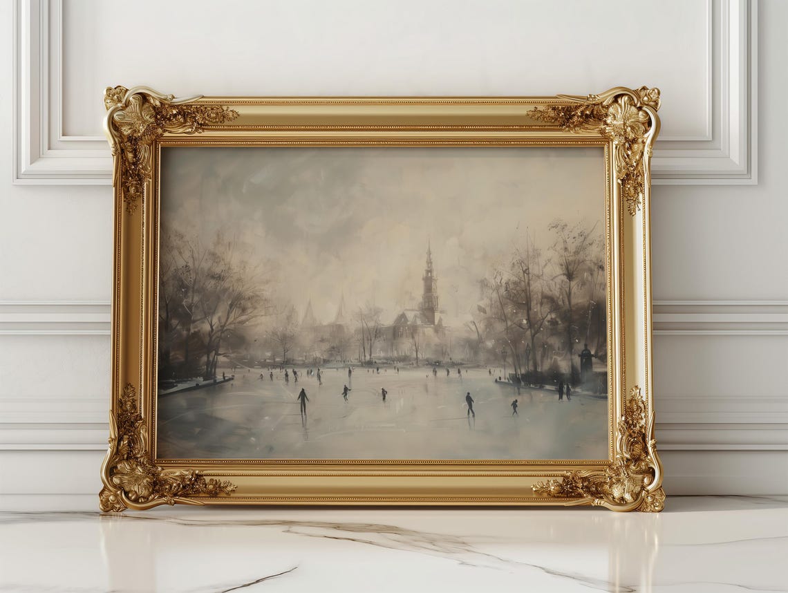 Victorian Ice Skaters On A Frozen Pond Winter Painting Poster - Image 2