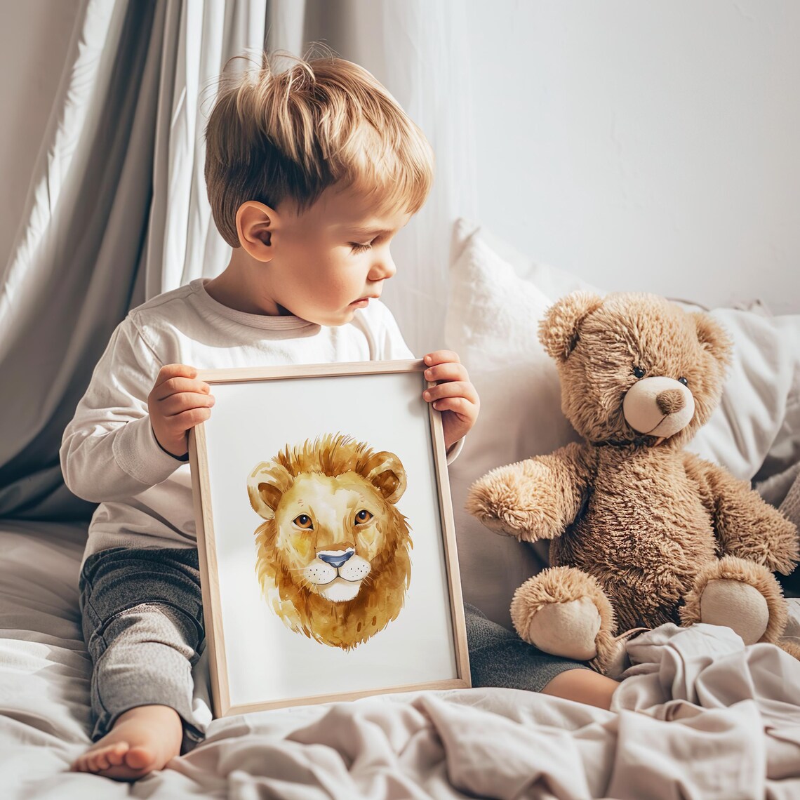 Watercolor Lion Portrait Cute Nursery Decor Kids Animal Art Poster - Image 2