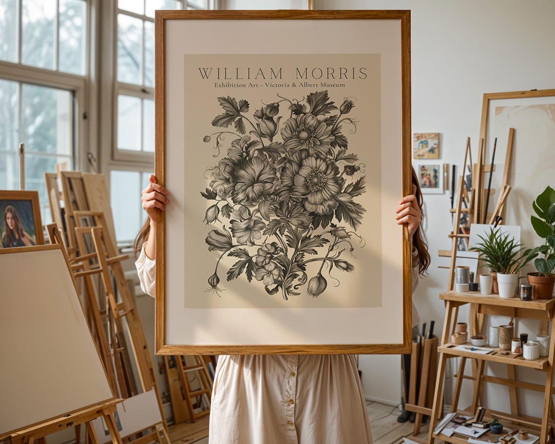 William Morris Black White Botanical Victoria and Albert Museum Poster - Image 3