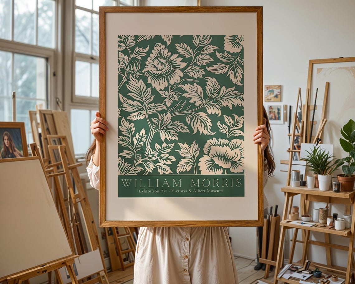 William Morris Green Peony Botanical Victoria and Albert Museum Poster - Image 2