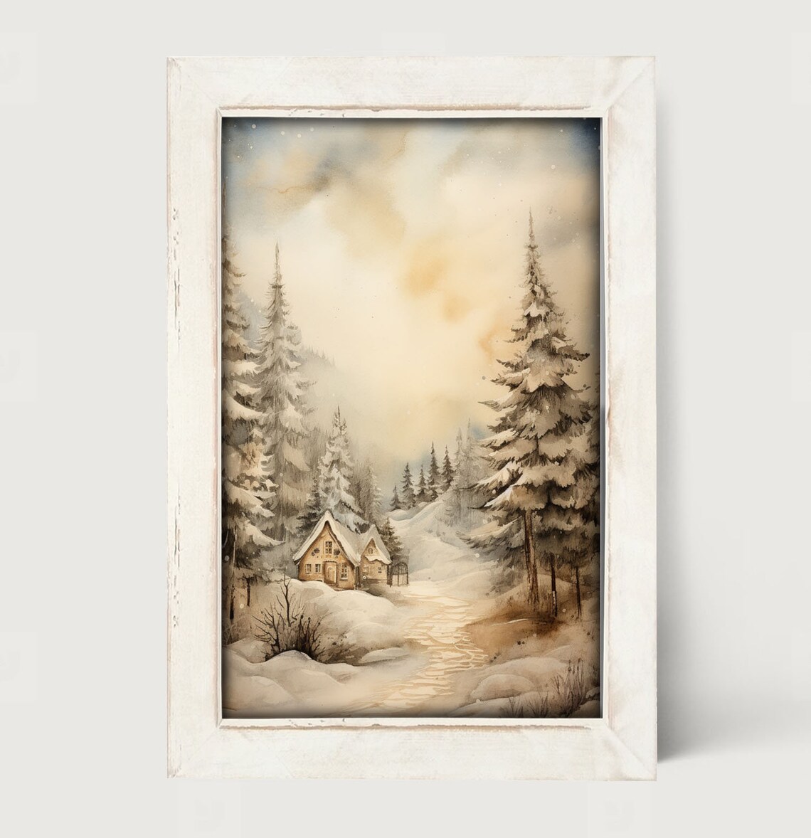 Winter Cottage Snowy Country Scene Wall Art Print - Image 2