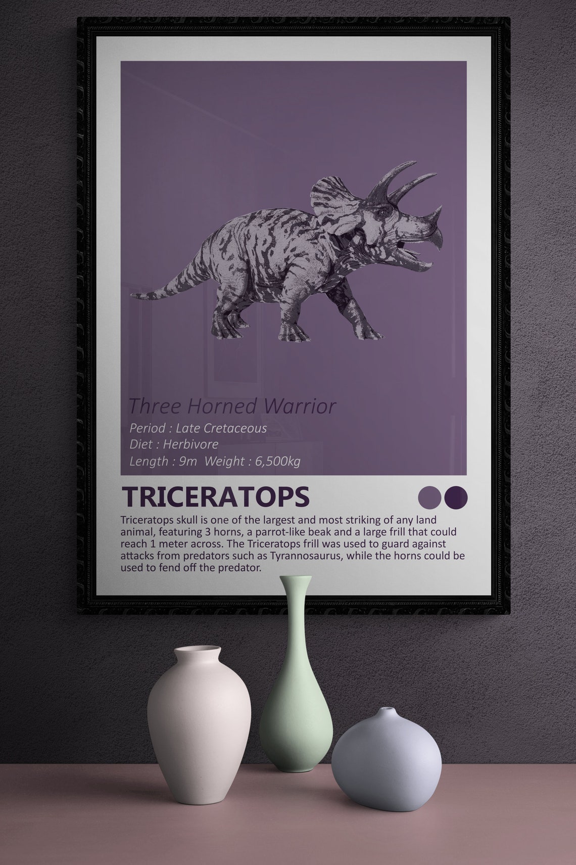 Triceratops Dinosaur Fact Sheet Art, Minimalist Kids Decor - Image 2