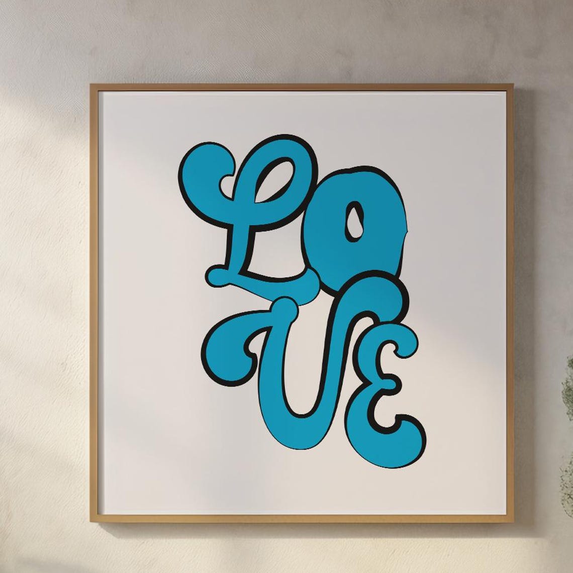 Love Blue Groovy Bubble Letter Retro Typography Wall Decor Poster - Image 6
