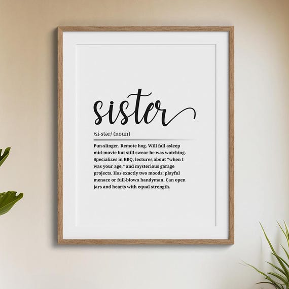 Sister Definition Wall Print Fun Poster Art Gift For Siblings Girl Power Decor