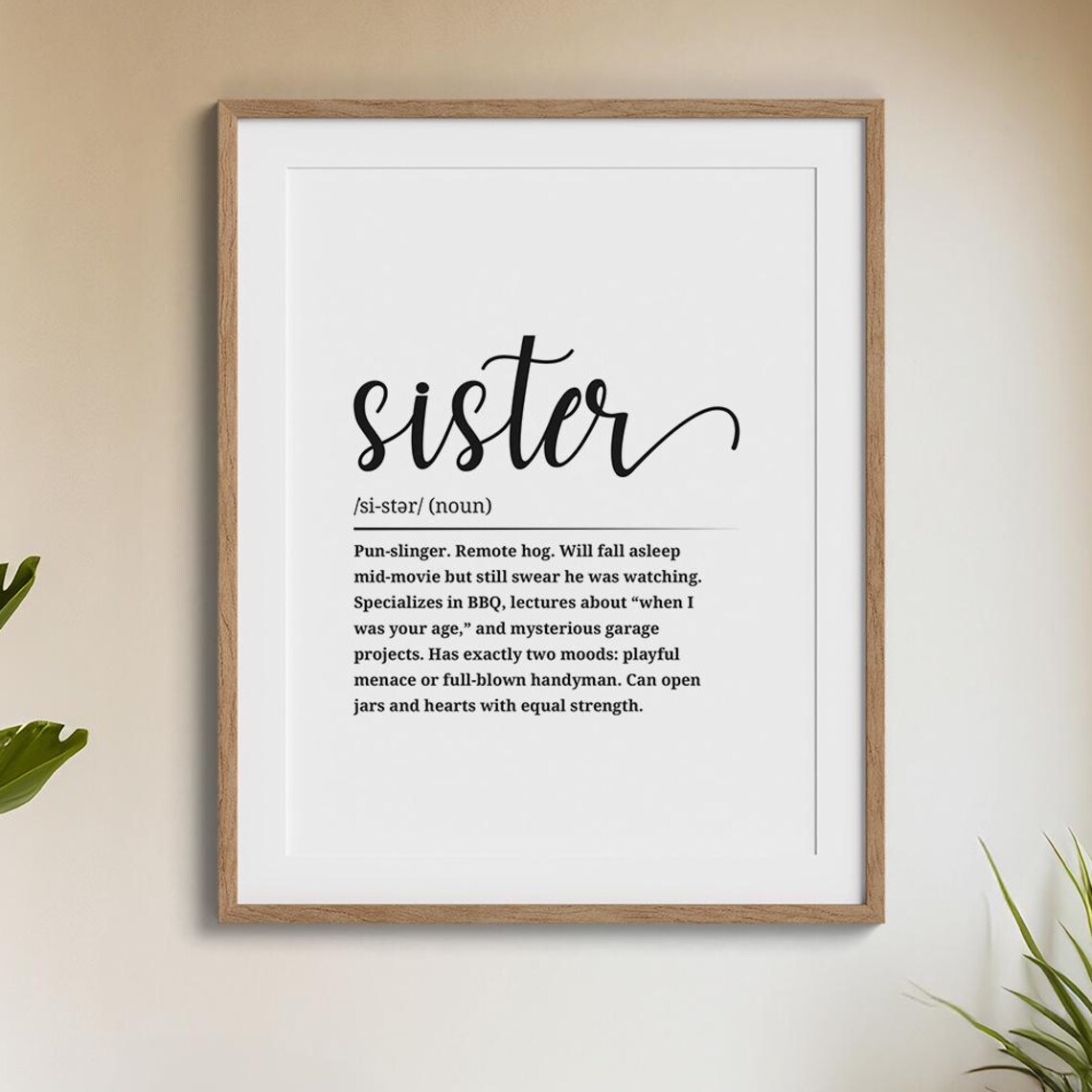 Sister Definition Dictionary Style Funny Family Gift Quote Poster