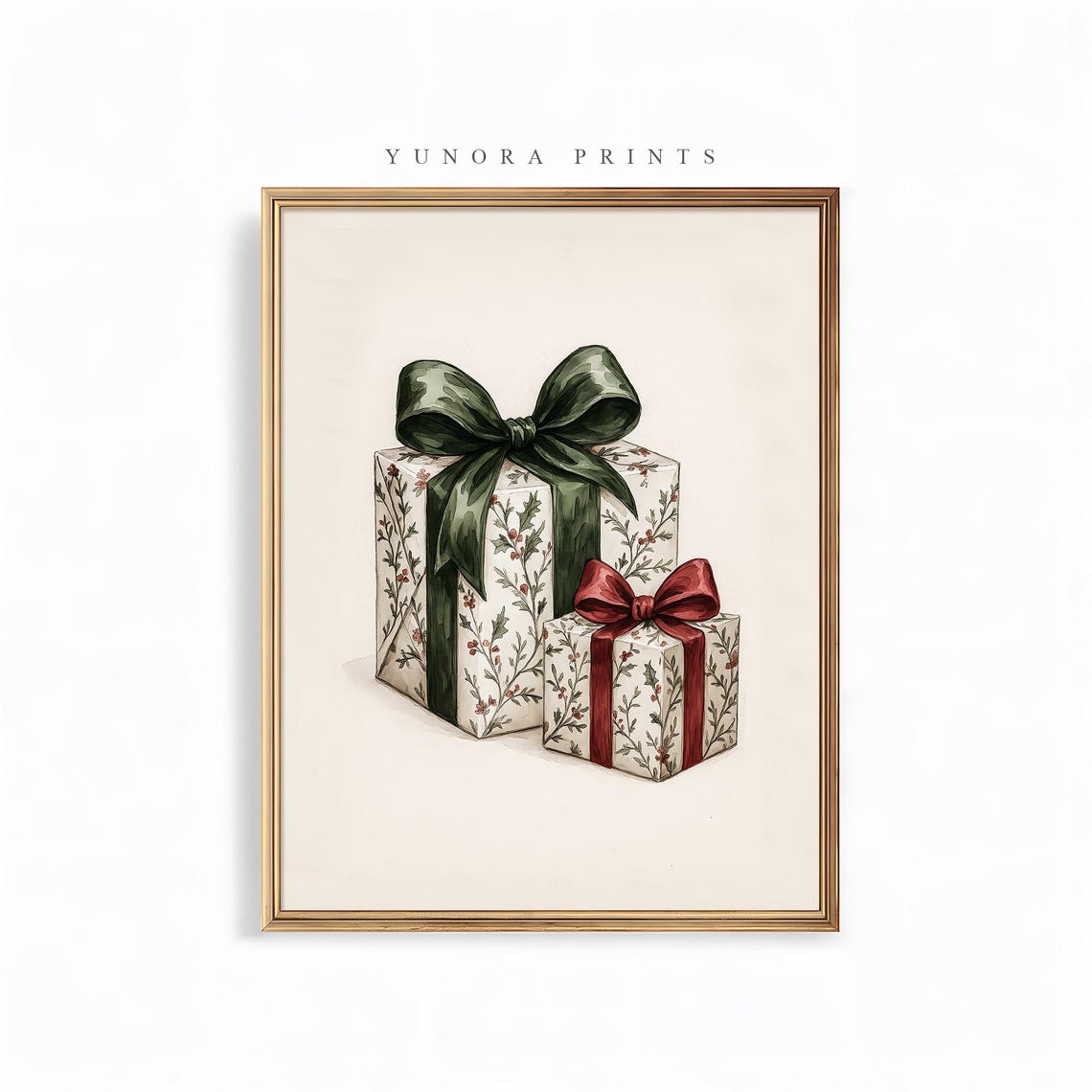 Christmas Gift Boxes Watercolor Holiday Presents Neutral Wall Poster