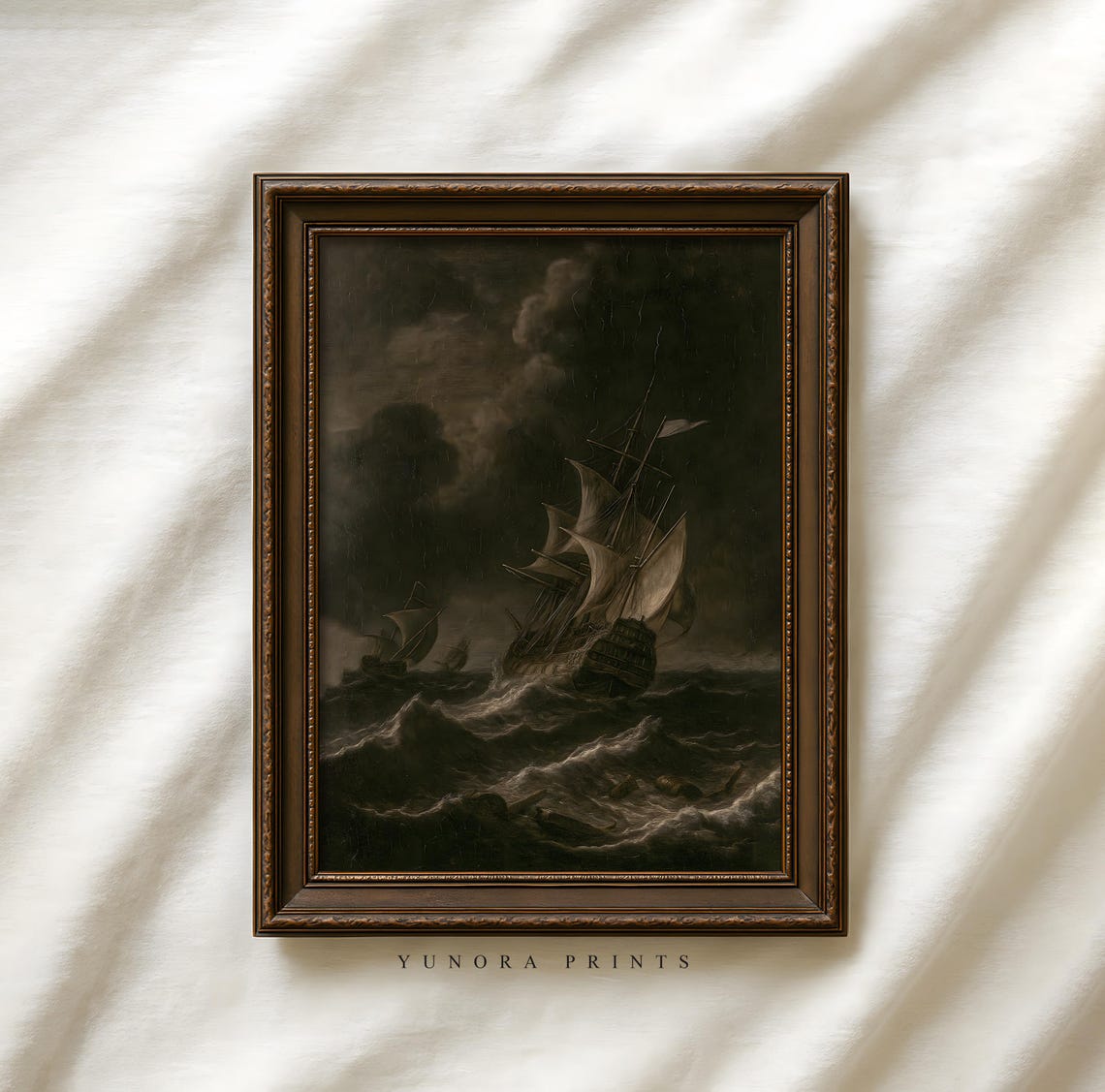 Stormy Sea Tall Ship Dark Moody Maritime Waves Vintage Art Poster