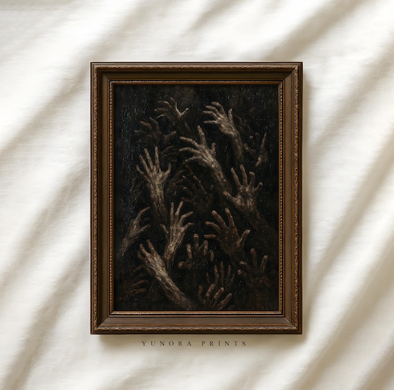 Creepy Hands Rising From Darkness Gothic Horror Halloween Art