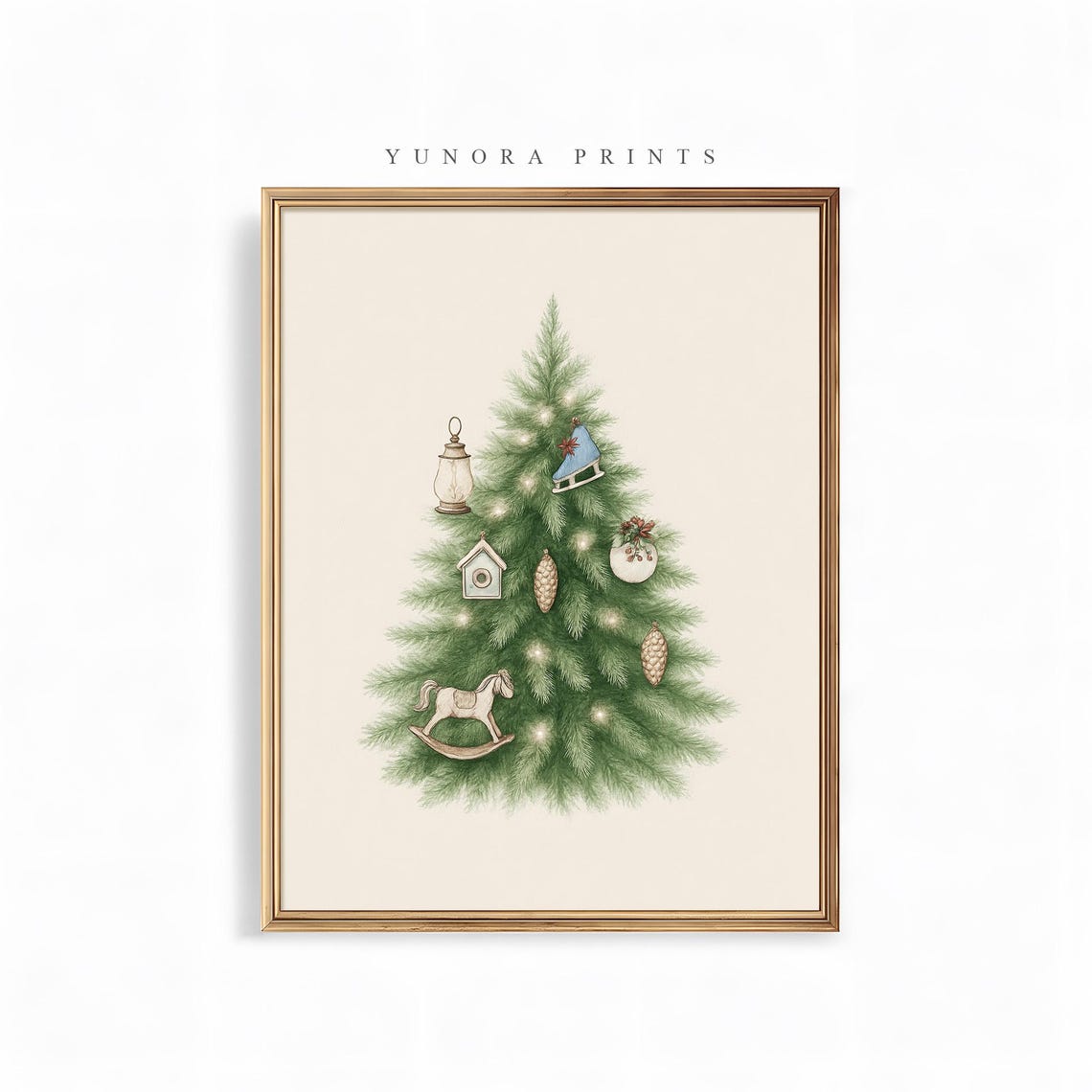 Christmas Tree with Vintage Ornaments Minimalist Holiday Poster