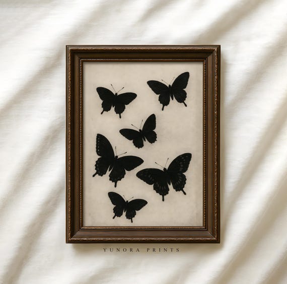 Vintage Black Butterflies Print Dark Halloween Wall Art Ghotic Creepy Insect Illustration
