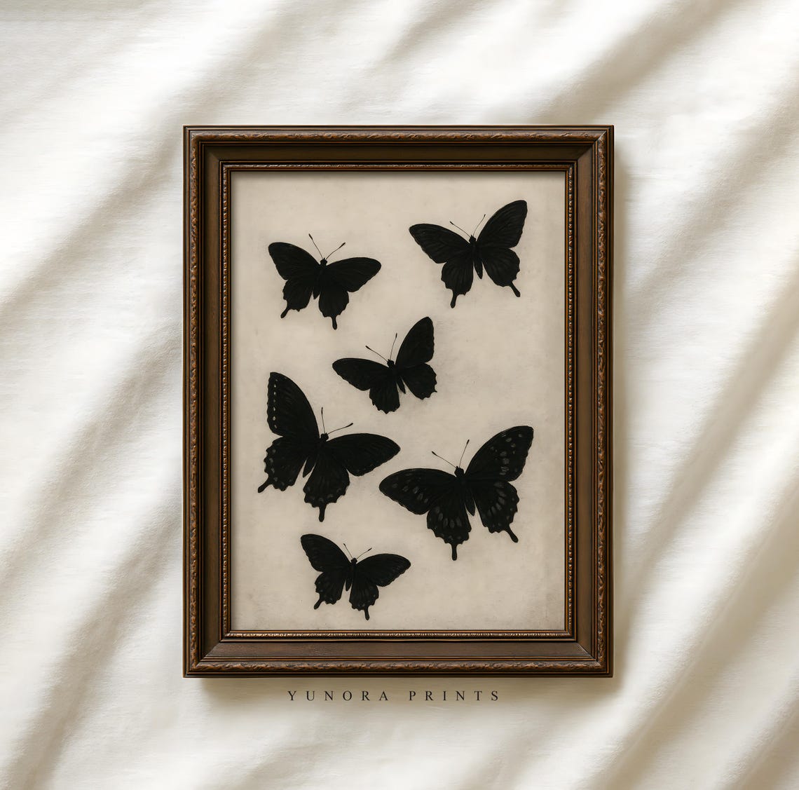 Six Black Butterfly Silhouettes Vintage Insect Study Art Poster