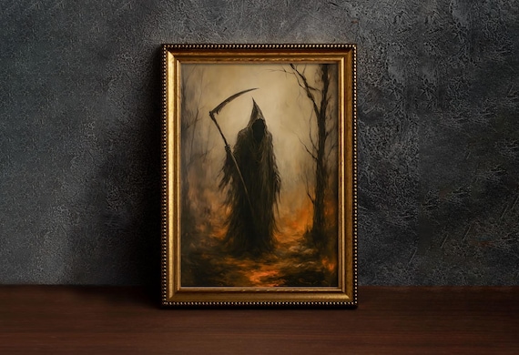 Grim Reaper Scythe Art Print Dark Gothic Halloween Decor