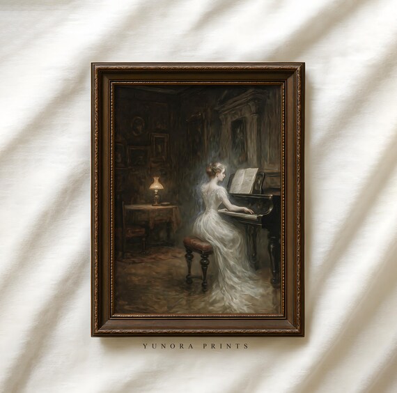 Ghostly Lady At Piano Halloween Print Wall Art Gothic Haunted Poster