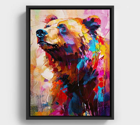 Geometric Grizzly Bear Wall Art Bold Abstract Wildlife Decor