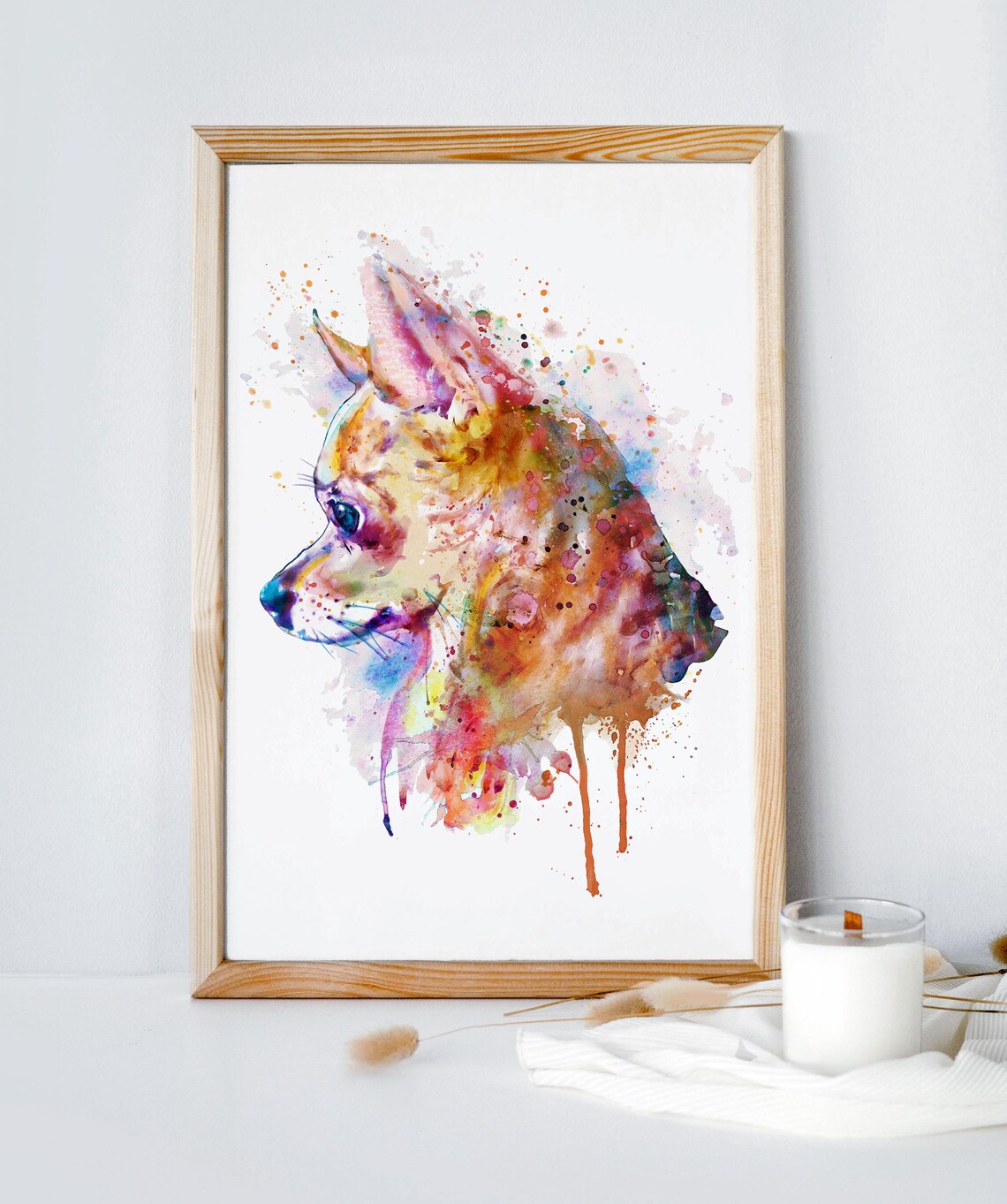 Chihuahua Watercolor Portrait Painting Poster In Splashy Colors