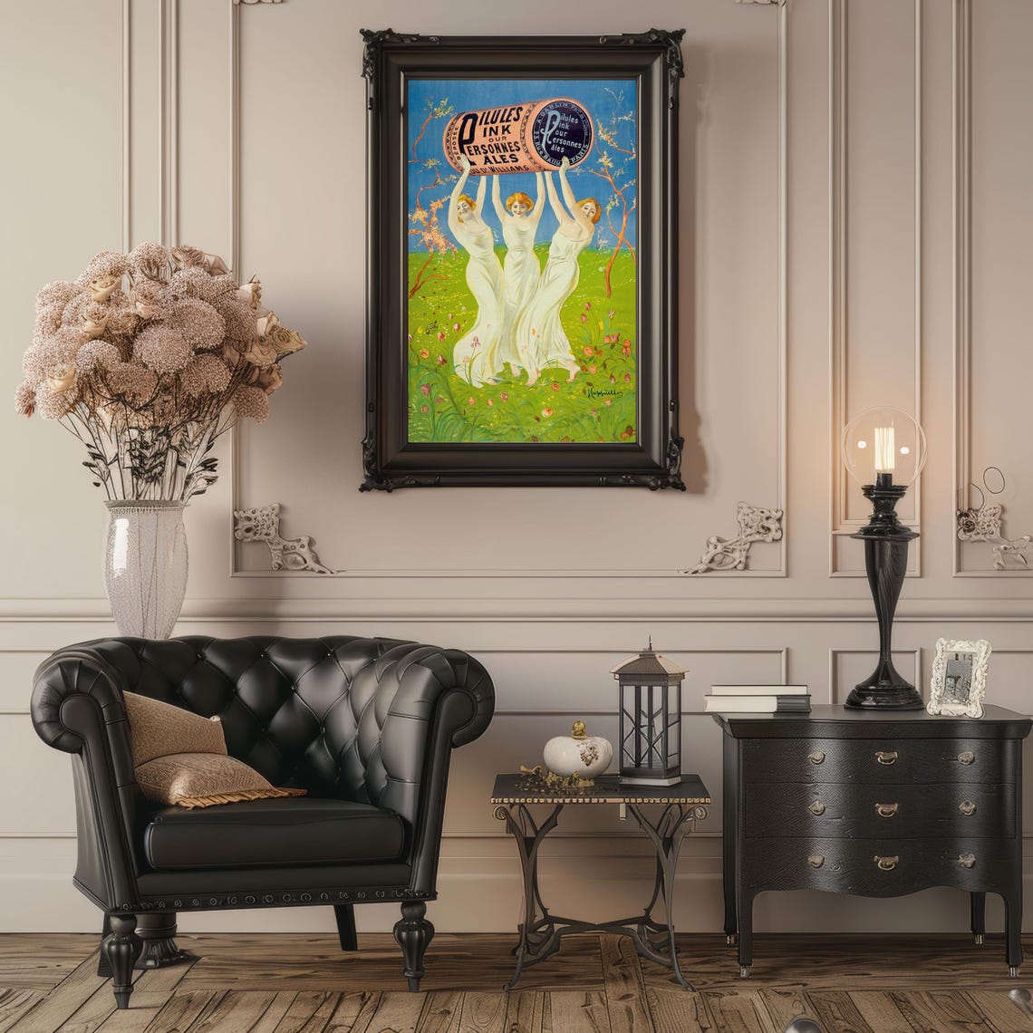 Vintage French Pink Pills Advertising Poster Three Graces Design - Image 2