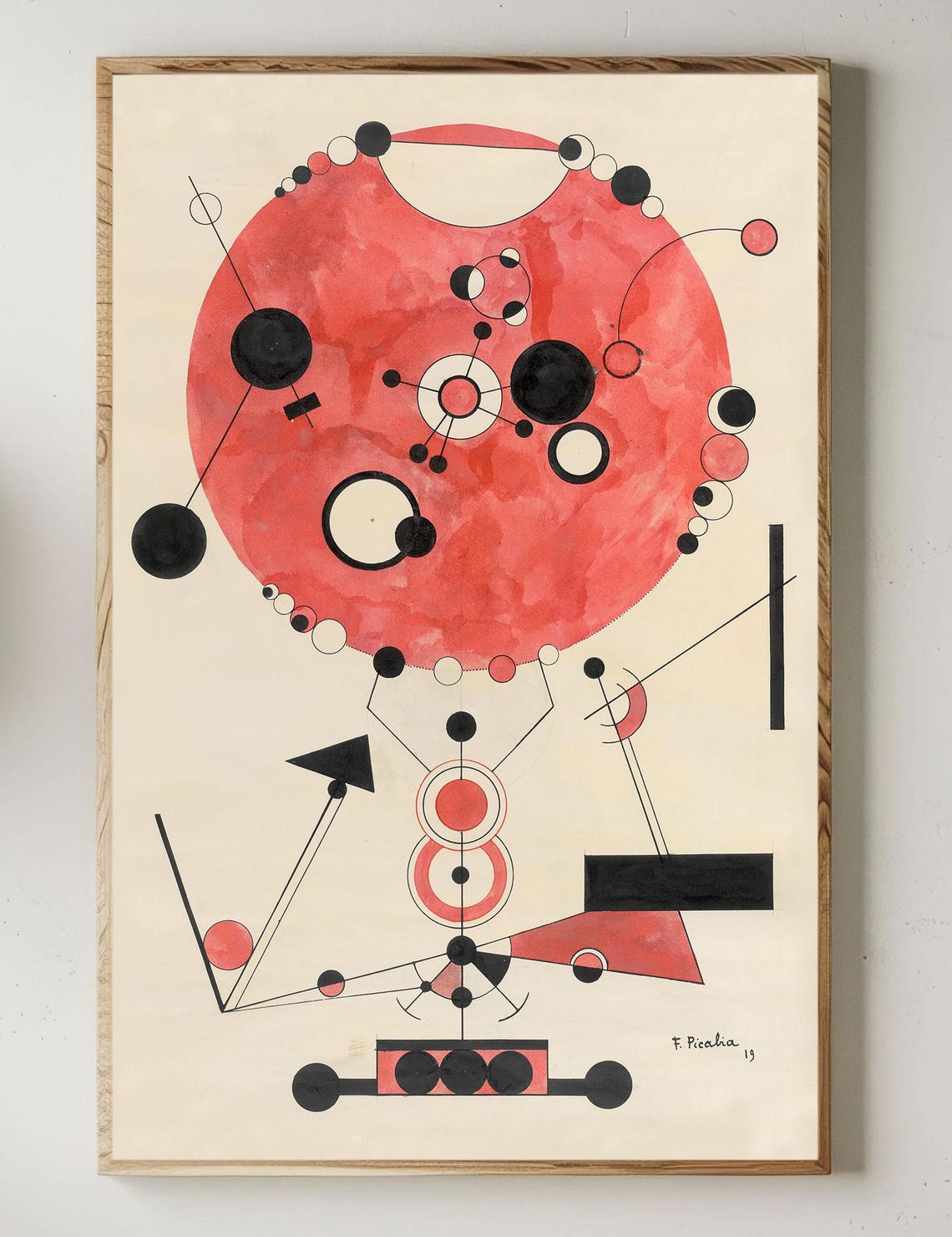 Vintage Red Circle Abstract Geometric Modernist Composition Art Poster - Image 3