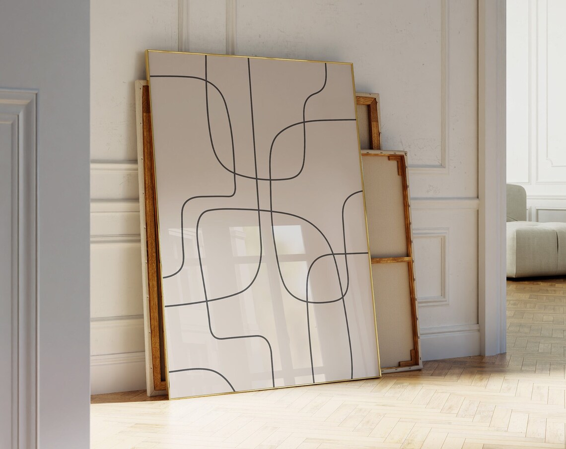 Beige Minimalist Line Art Abstract Curves Modern Neutral Poster