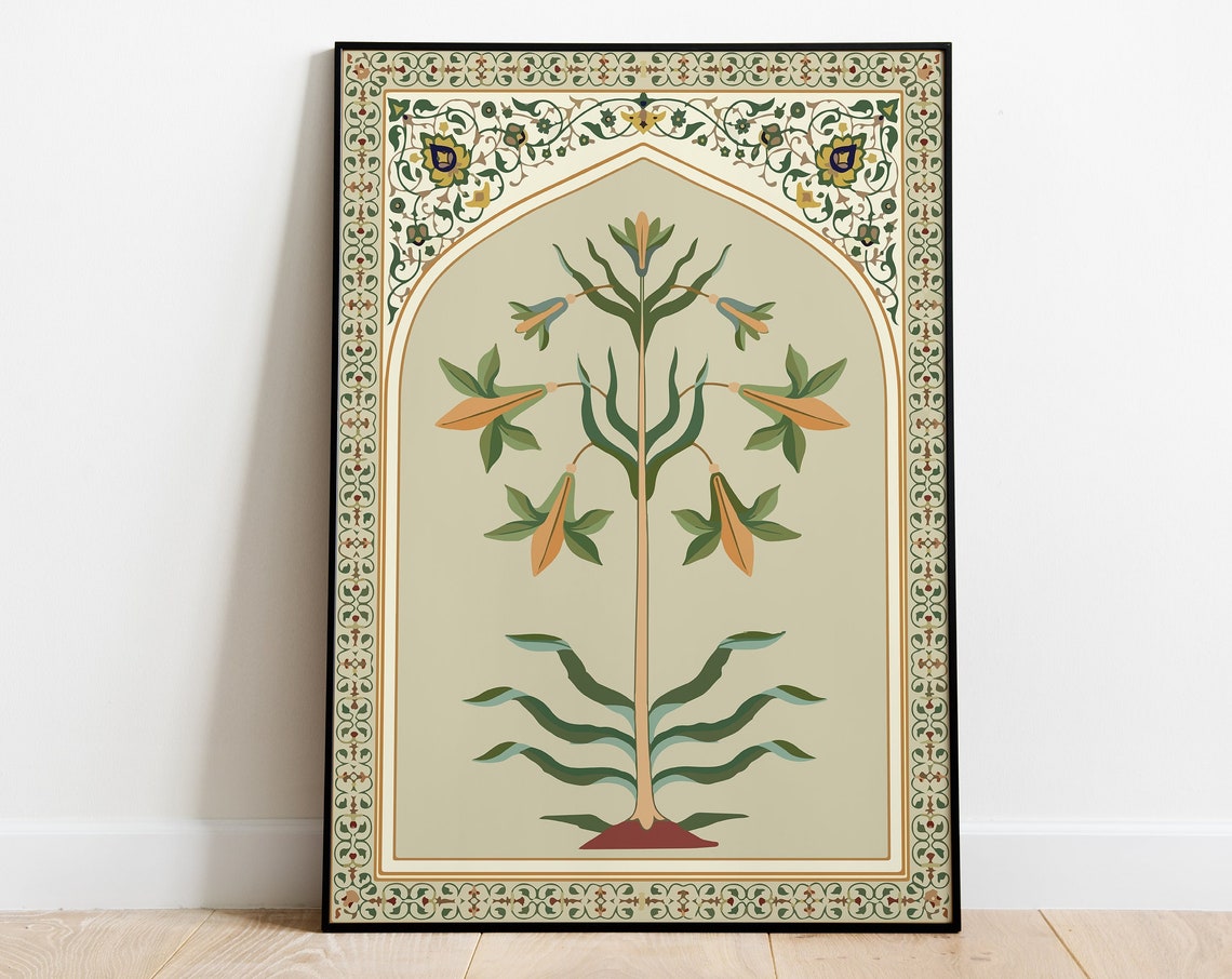 Mughal Flowering Plant With Orange Lilies in an Arch Panel Poster