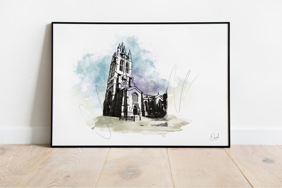 St Nicholas Cathedral Art Print Newcastle Illustration Drawing Watercolour