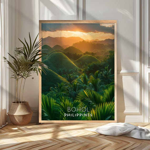 Bohol Philippines Chocolate Hills Sunrise Jungle Travel Poster