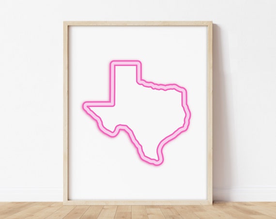 Pink Texas Map Art Print, Texan Wall Decor
