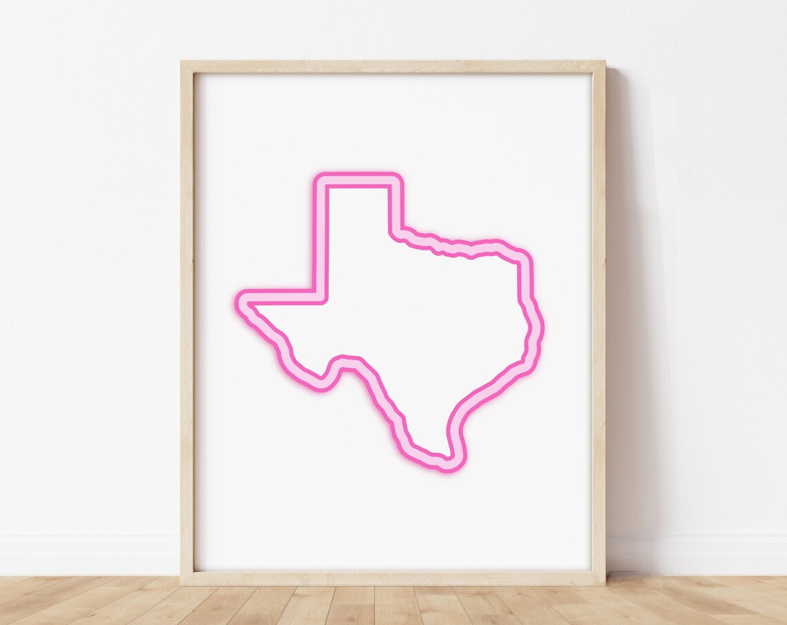 Pink Texas Map Art Print, Texan Wall Decor