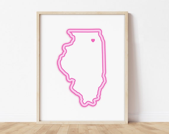 Naperville Illinois Art Map With Heart Pink Print Poster Picture Wall