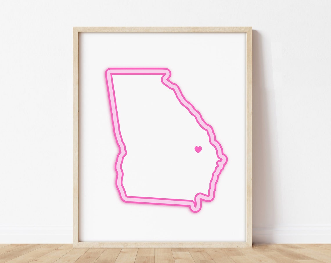 Statesboro Georgia Art Map With Heart Pink Print Poster Picture Wall