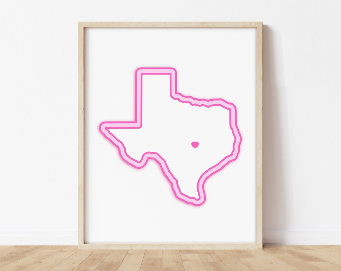 Round Rock Texas Art Map With Heart Pink Print Poster Picture Wall