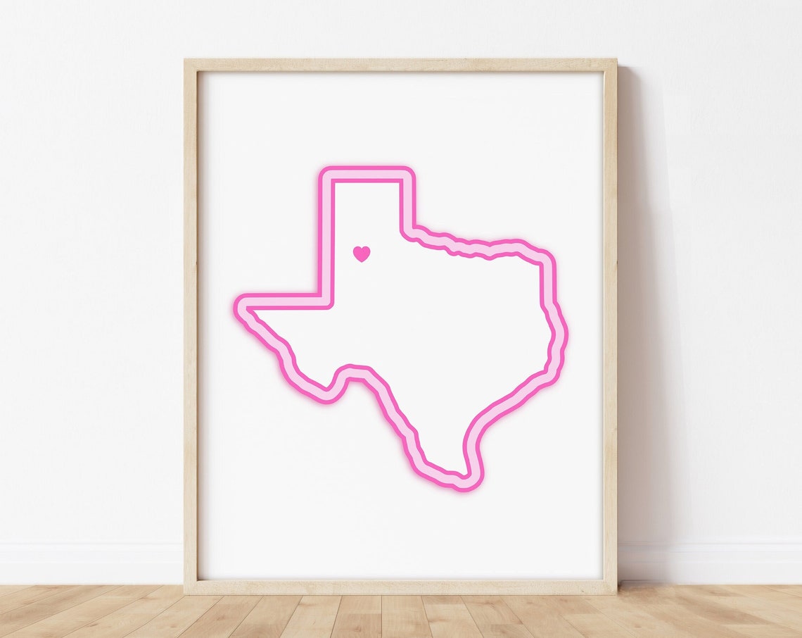 Lubbock Texas Heart Map Neon Pink State Outline Decor Poster