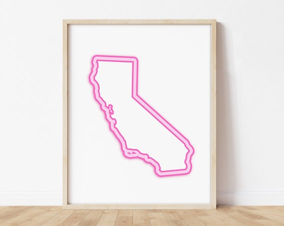 Pink Art Bright Map Of Wall Decor Californian Poster Print Hot