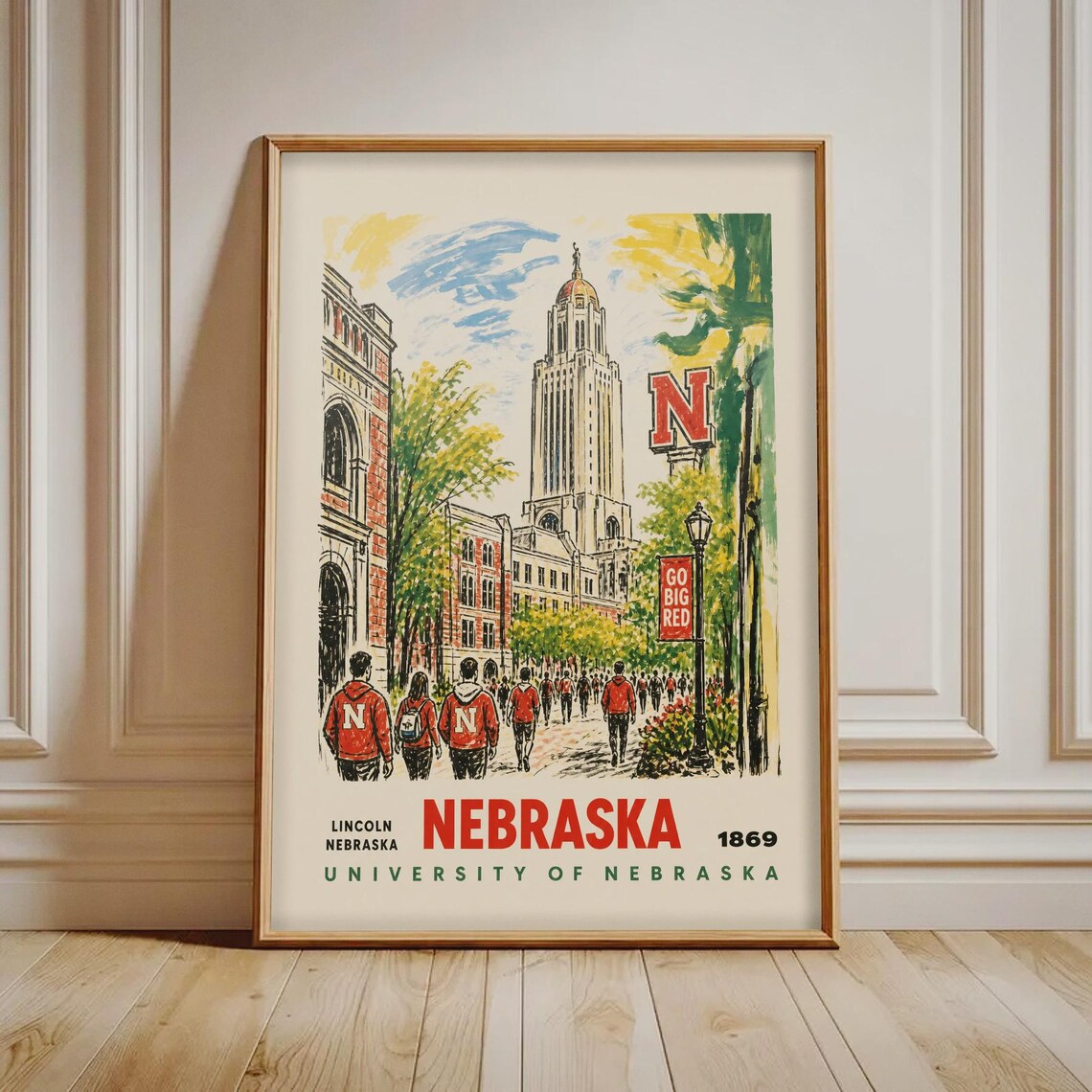 Nebraska University Lincoln 1869 Vintage Campus Go Big Red Sports Poster