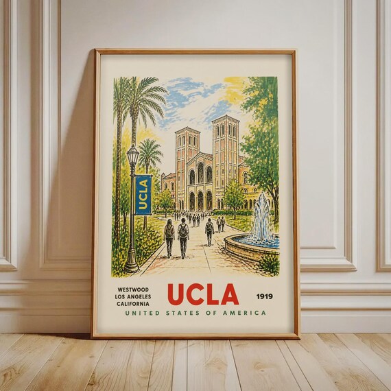 Ucla Print Vintage University Campus Poster Retro College Wall Art Westwood Los Angeles Decor