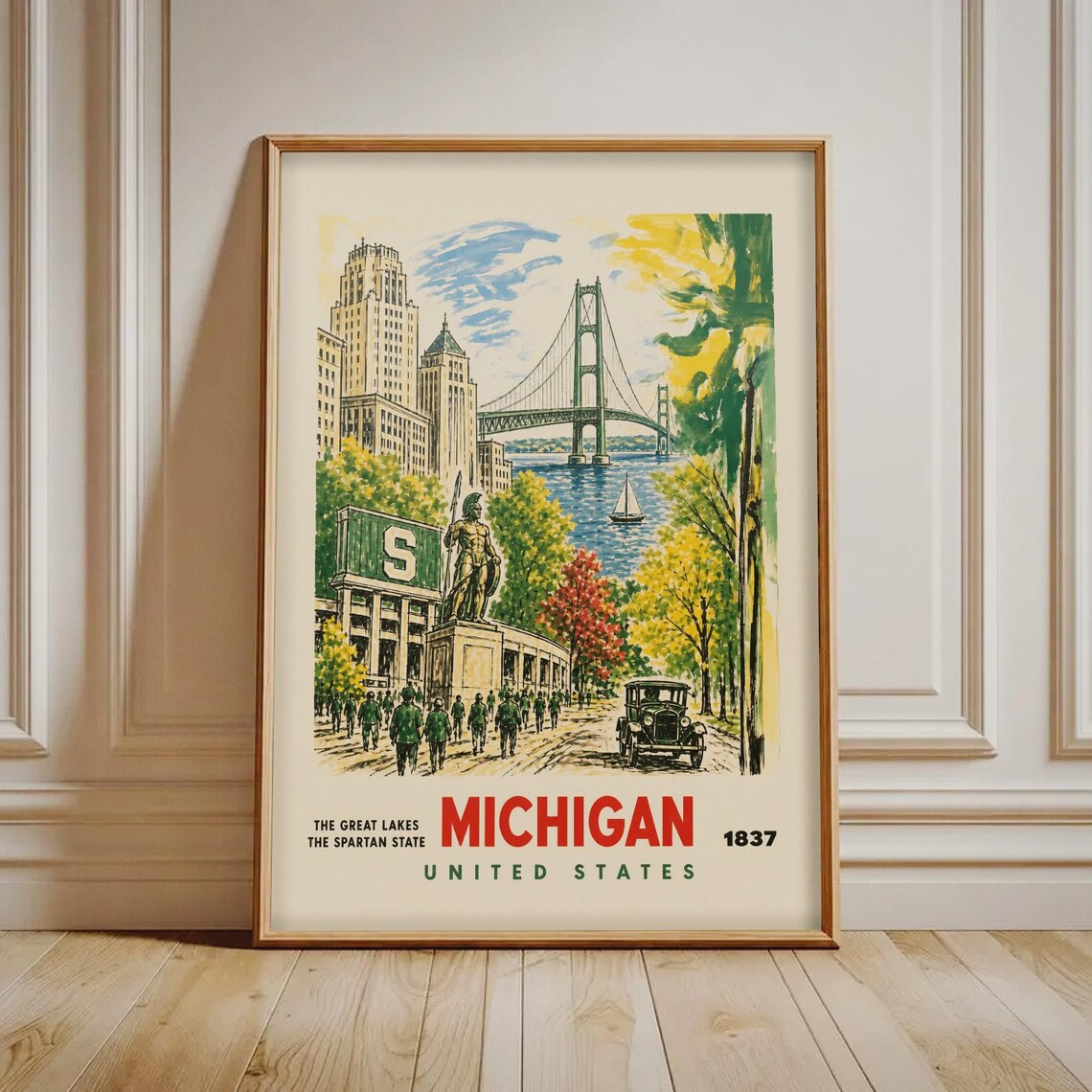 Michigan 1837 Vintage Travel Poster Great Lakes Spartan State USA
