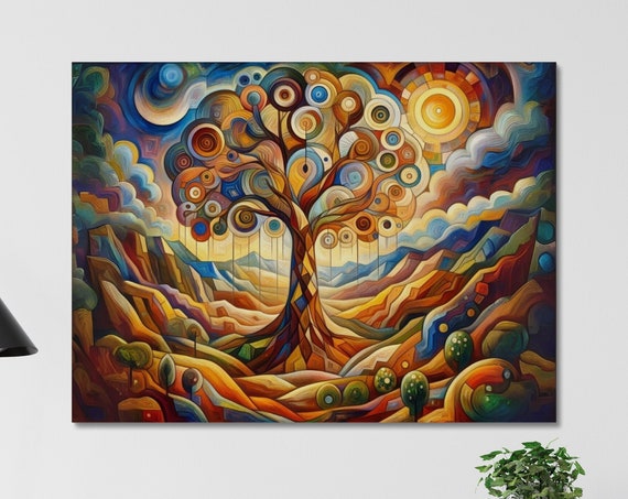Tree Of Life Art Colorful Abstract Tree Painting Geometric Tree Artwork Cubism Art Tree Of Life Wall Art Gift