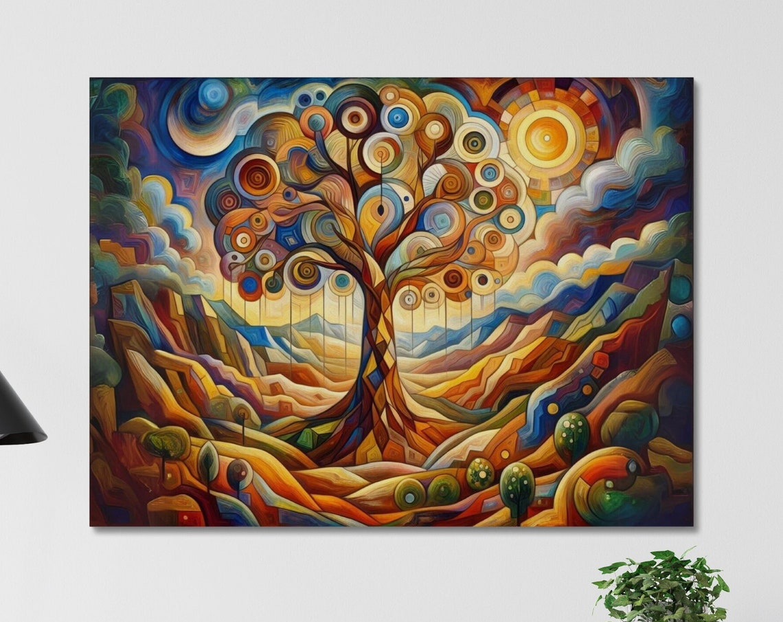 Tree Of Life Art Colorful Abstract Tree Painting Geometric Tree Artwork Cubism Art Tree Of Life Wall Art Gift