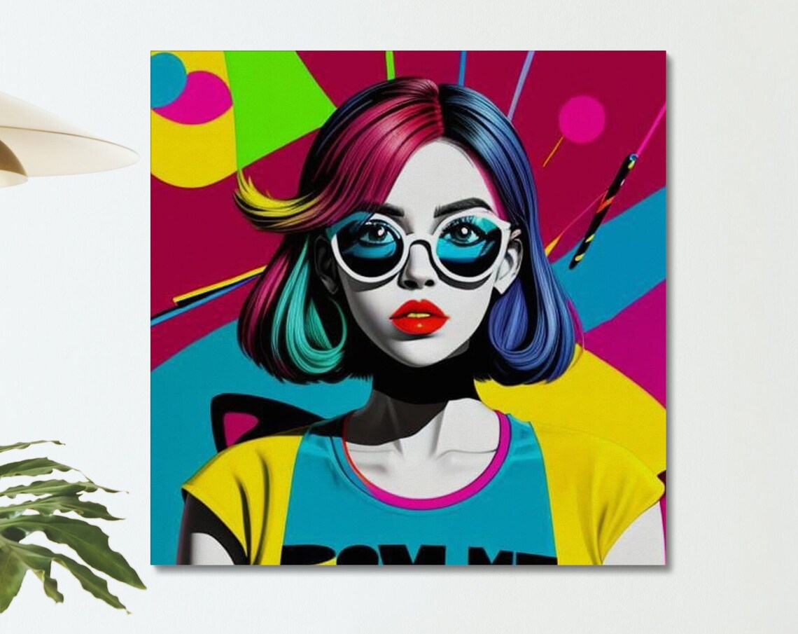 Colorful Pop Art Woman Sunglasses Neon Retro Style Pop Portrait Poster