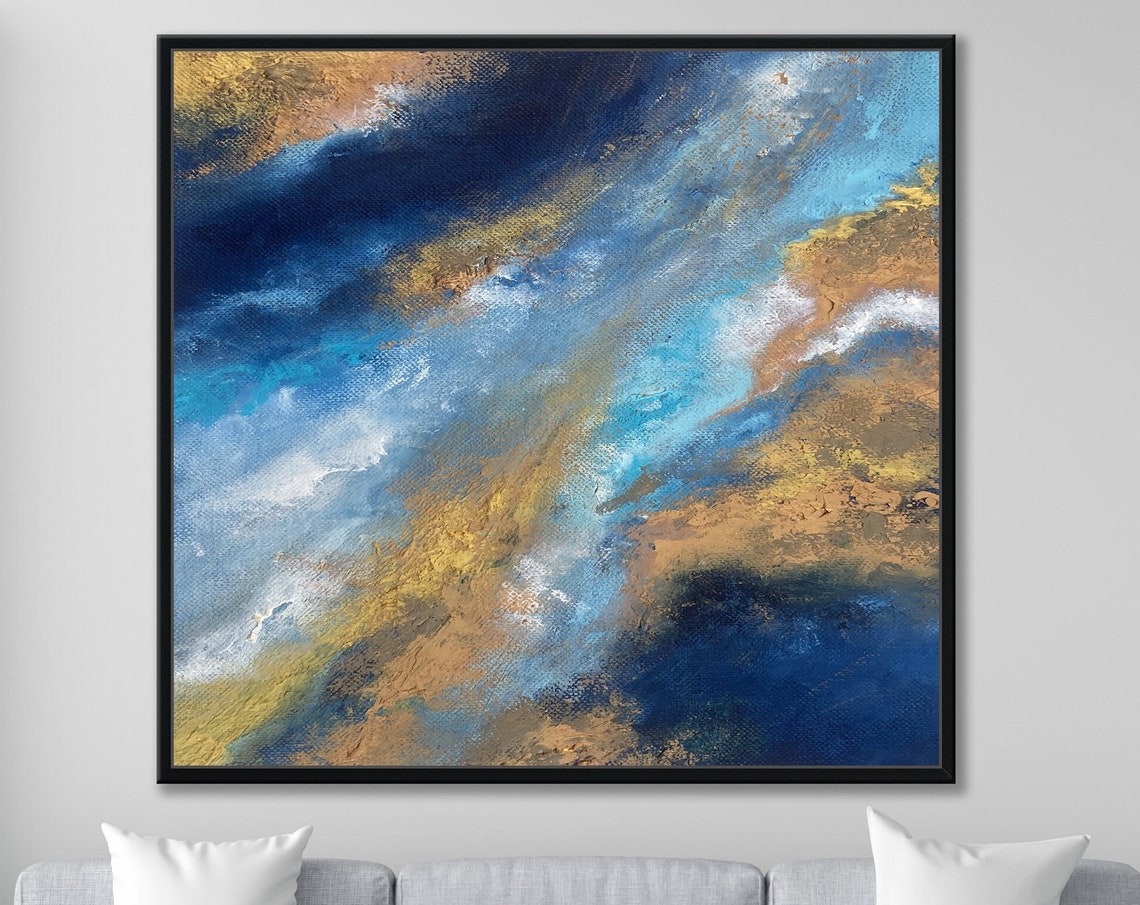 Navy Blue Gold White Diagonal Elegant Abstract Square Poster