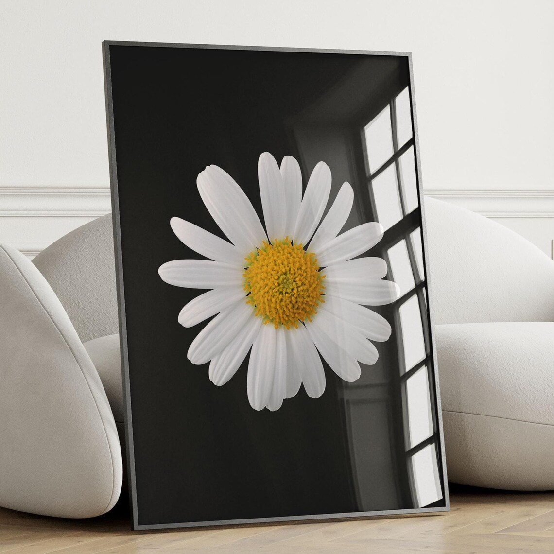 Black Camomile White Daisy Minimalist Botanical Photo Poster