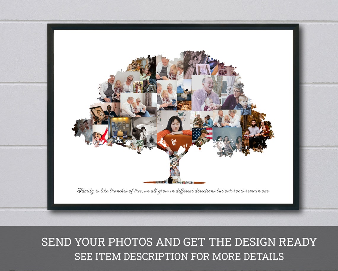 Personalized Family Tree Photo Collage with Meaningful Quote Print
