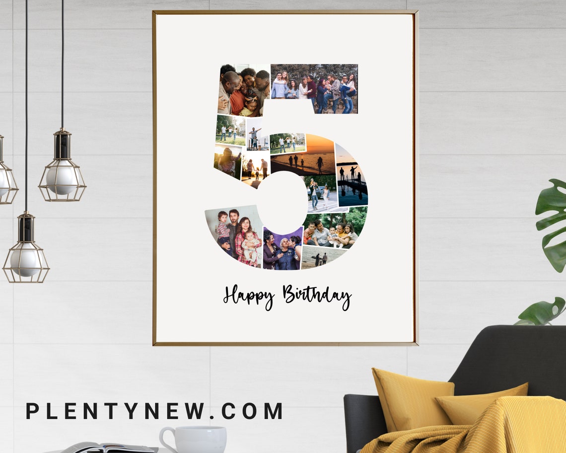 Number Five Photo Collage Happy Birthday Party Celebration Poster
