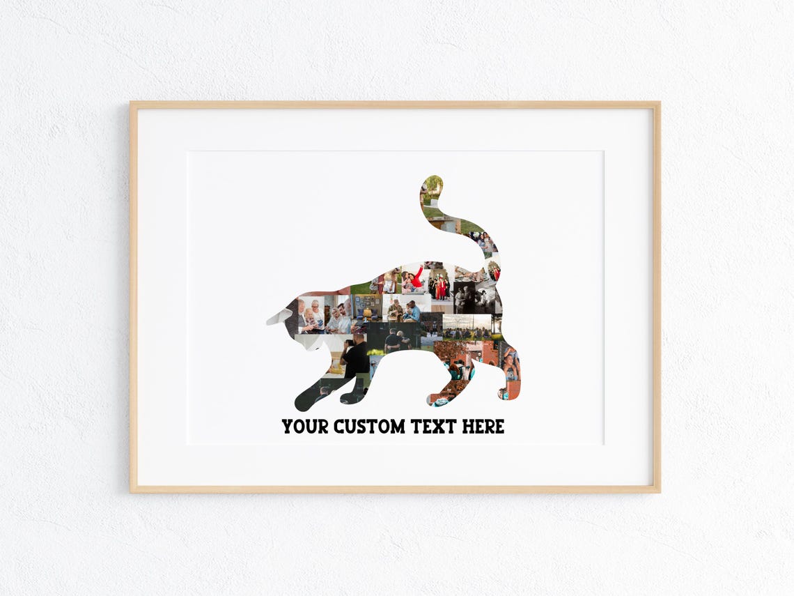 Walking Cat Silhouette Photo Collage Poster with Custom Text Gift