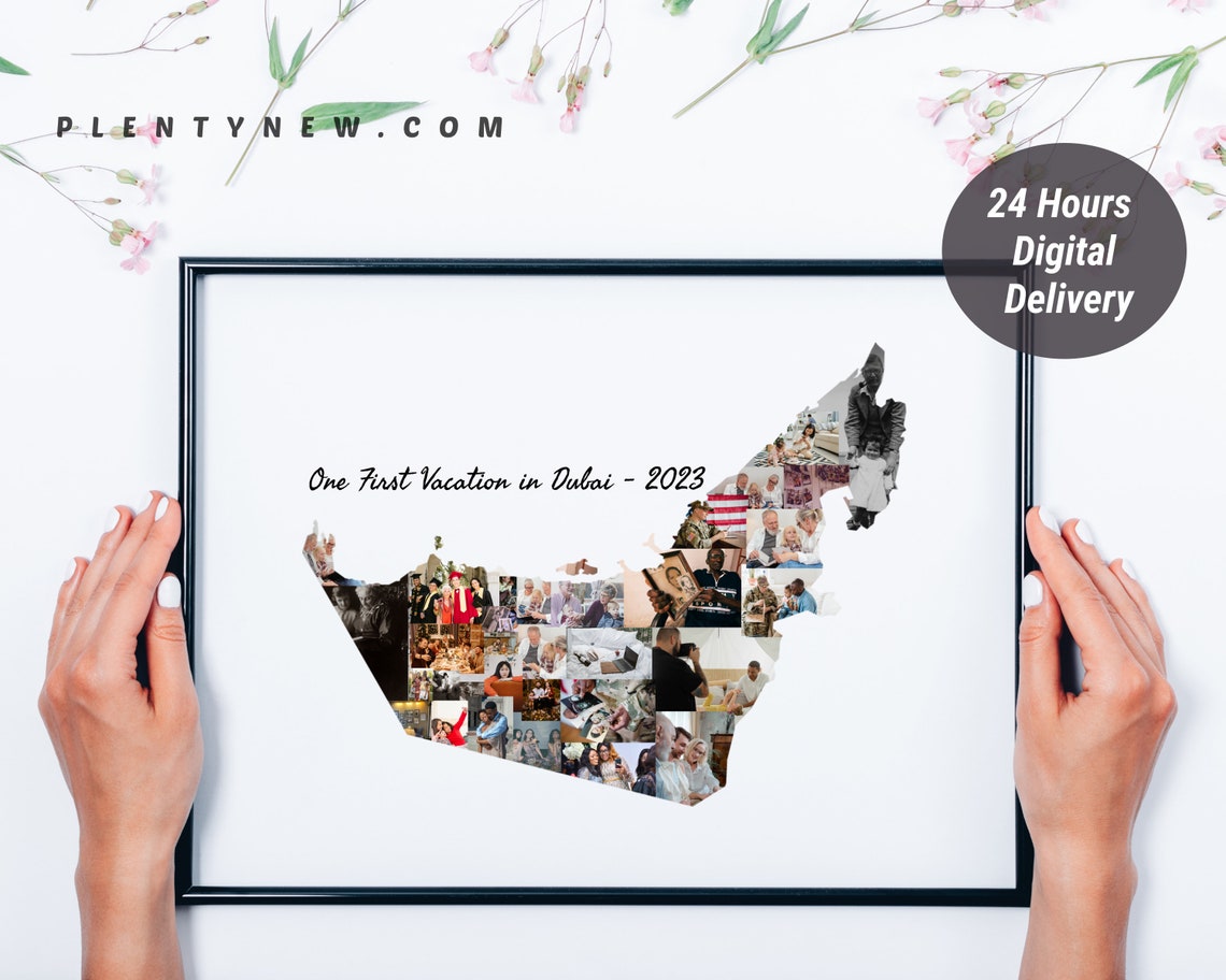 Personalized Dubai Vacation Map Photo Collage Souvenir Gift Poster