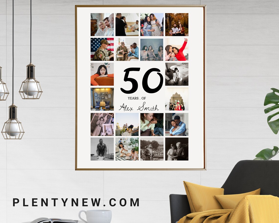 Personalized 50 Years Of Photo Collage Milestone Birthday Gift Poster