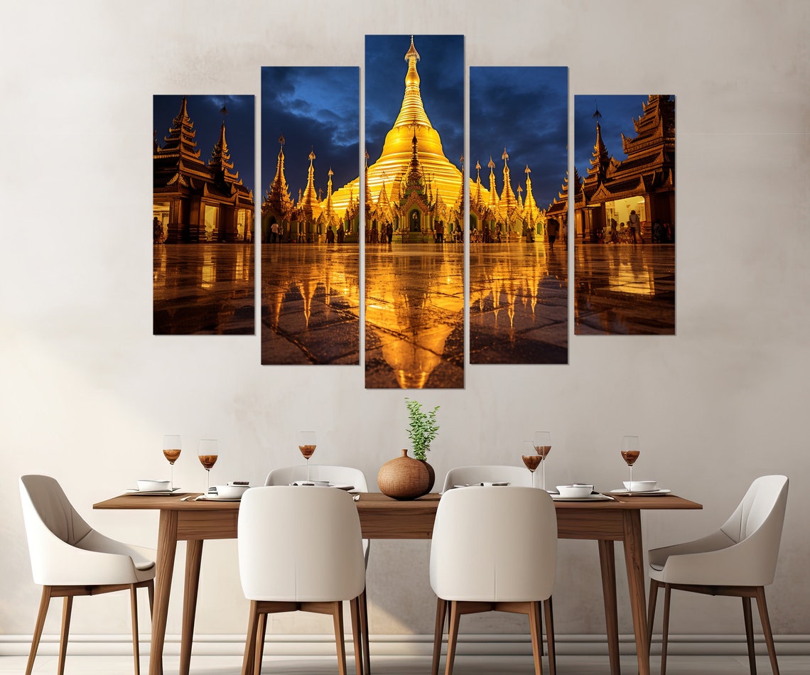 Shwedagon Pagoda Yangon Myanmar Golden Night Reflection Poster - Image 4