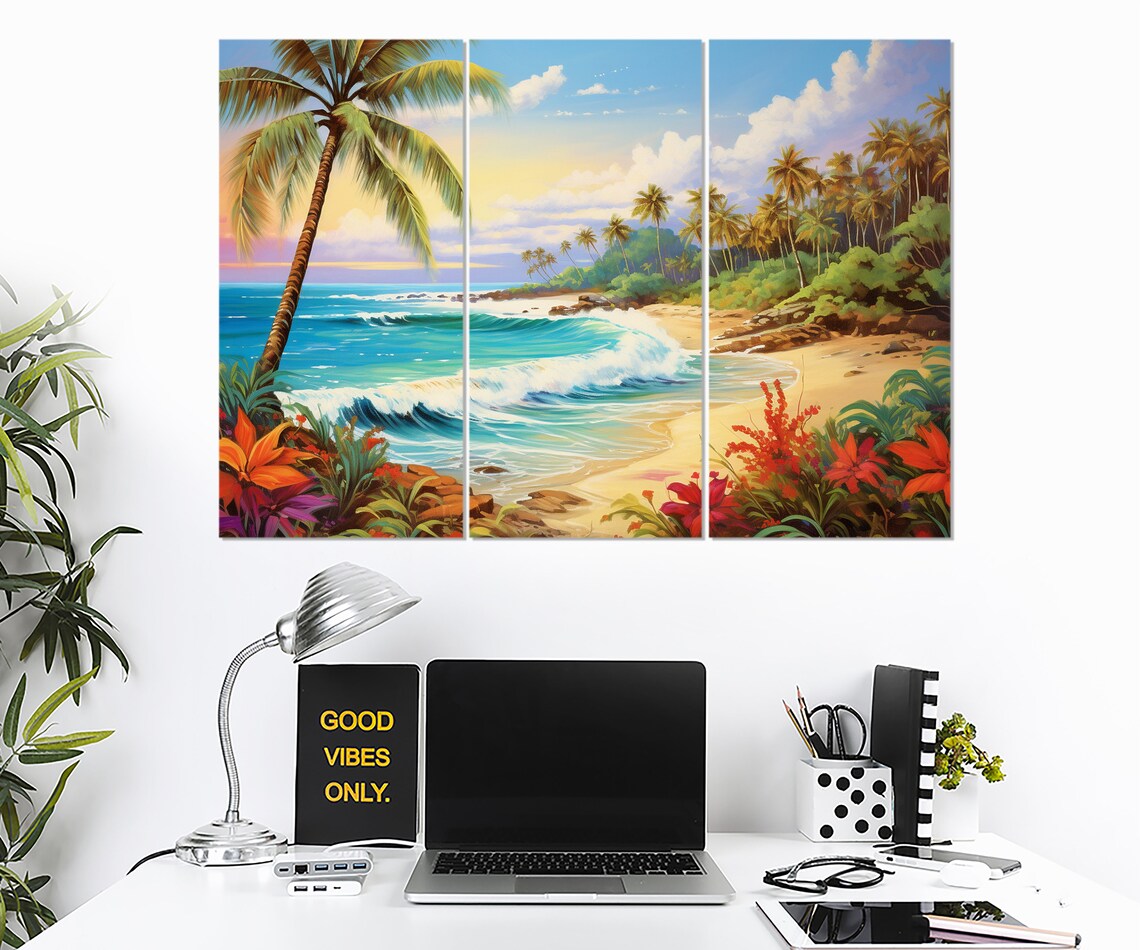 Tropical Beach Painting, Colorful Coast Art Print - Image 3
